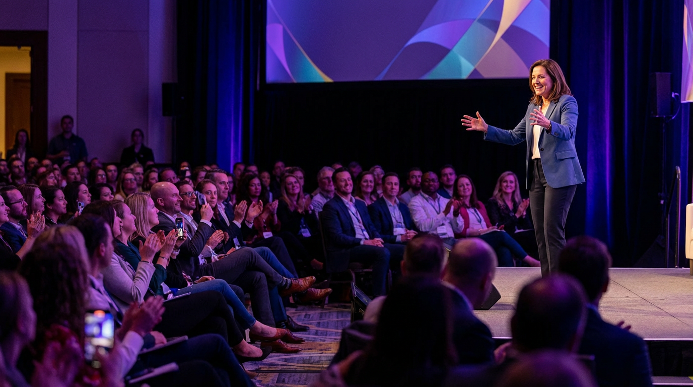 Woman speaker with engaged audience